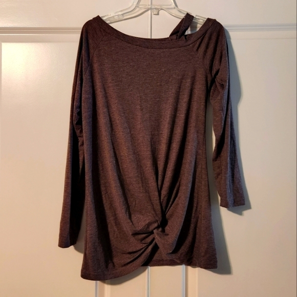 𝅺TEMOFON Long Sleeve Knot Front Brown Shirt, size small - Picture 1 of 6